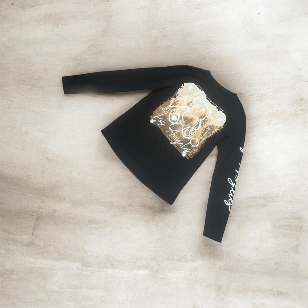 Stylish Black Kids Long Sleeve Tee with Graphic Print